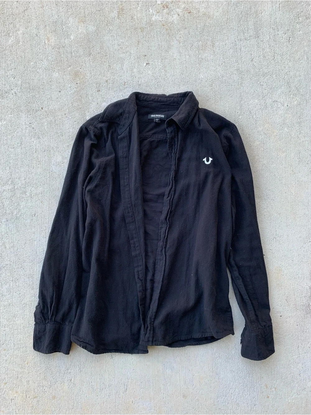 True Religion Black Long Sleeve Shirt with White Logo on Back